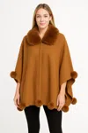 Truedames Trim Cape With Faux Fur Collar In Brown