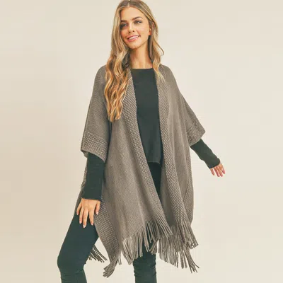 Truedames Trim Detail Fringe Kimono Poncho In Gray