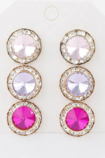 Truedames Triple Jeweled Stud Earrings Set In Gold