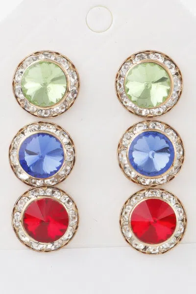 Truedames Triple Jeweled Stud Earrings Set In Multi