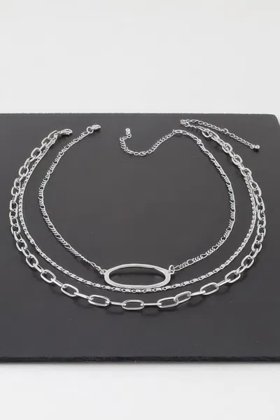 Truedames Triple Open Oval Chain Necklace In Silver