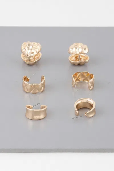 Truedames Triple Quilted Earrings Set In Gold