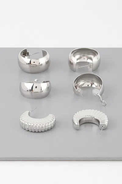 Truedames Triple Shiny Hoop Earrings Set In Silver