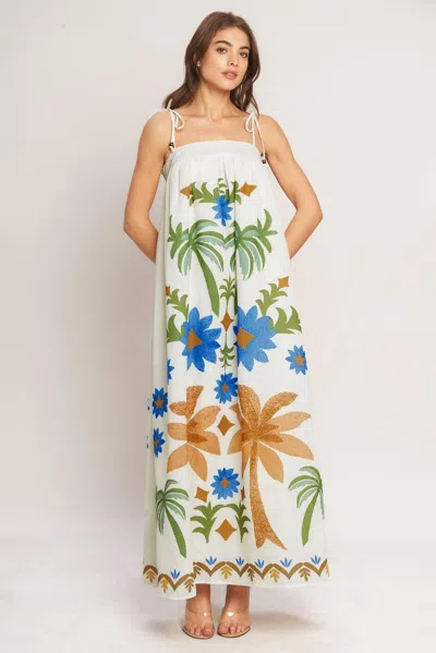 Truedames Tropic Arte Flow Woven Maxi Dress In White