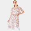 Truedames Tropical Leaf And Feather Half Ruffled Cover Up Poncho In Multi