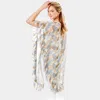 Truedames Tropical Leaf And Feather Half Ruffled Cover Up Poncho In Multi