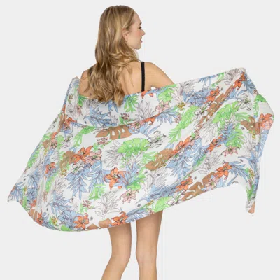Truedames Tropical Leaf Flower Printed Oblong Scarf In White