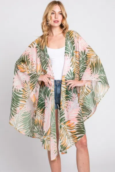 Truedames Tropical Leaves Print Shawl Cover-up In Green