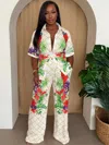 Truedames Tropical Parrot Print Shirt & Pant Set In Multi