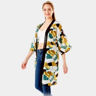 Truedames Tropical Printed Half Sleeves Cover Up Kimono Poncho In Multi