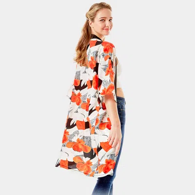Truedames Tropical Printed Half Sleeves Cover Up Kimono Poncho In Orange