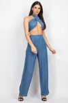 Truedames Tube Tied Top & Wide Pants Set In Blue