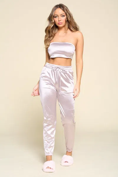 Truedames Tube Top Pant Set In Silver