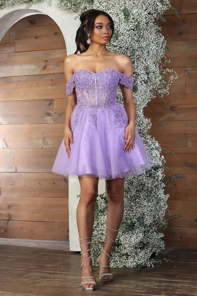 Truedames Tulle Off Shoulder Dama Short Dress In Purple