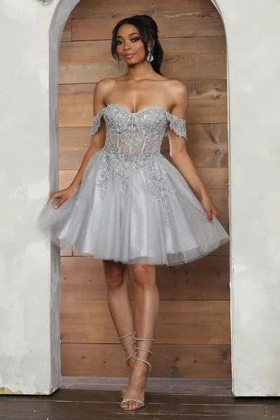 Truedames Tulle Off Shoulder Dama Short Dress In Silver