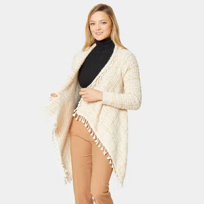 Truedames Tweed Tassel Cardigan In Beige