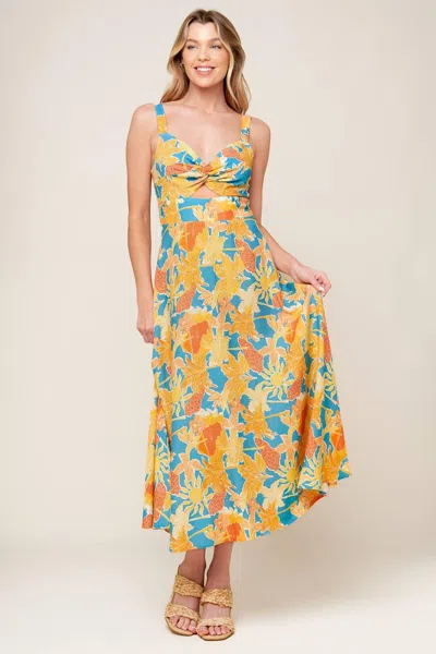Truedames Twirl Me Blue Woven Midi Dress In Multi