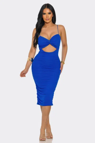 Truedames Twist Detail Midi Dress With Subtle Cut-out In Blue