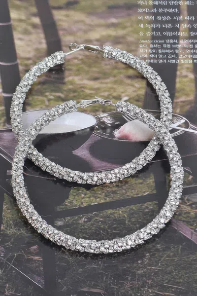 Truedames Twisted Rhinestone 80mm Hoop Earrings In Silver