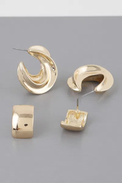 Truedames Two Pair Mini C Hoop Earrings Set In Gold