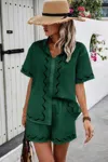 Truedames Two Piece Button Down Short Sleeve Outfits Sets In Green