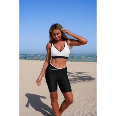 Truedames Two Piece Color Block Sports Sleeveless Yoga Sets In Black