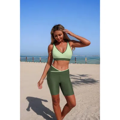 Truedames Two Piece Color Block Sports Sleeveless Yoga Sets In Green