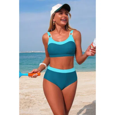 Truedames Two Piece Colorblock Sleeveless Back Knot Bikini In Blue