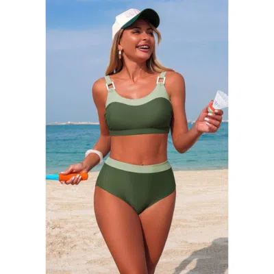 Truedames Two Piece Colorblock Sleeveless Back Knot Bikini In Multi
