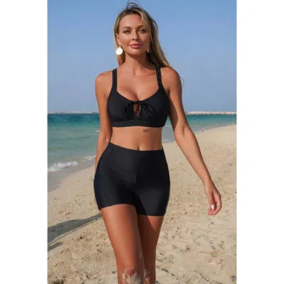 Truedames Two Piece Crisscross Tummy Control Side Tie Bikini In Black