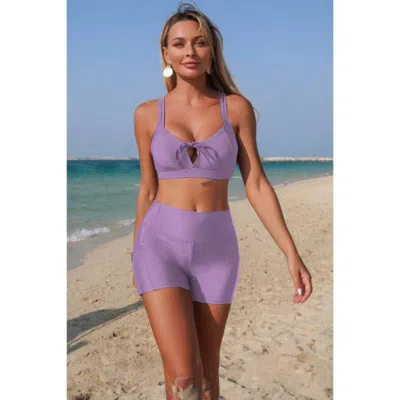 Truedames Two Piece Crisscross Tummy Control Side Tie Bikini In Purple