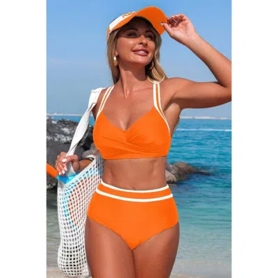 Truedames Two Piece High Waisted Cross Contrasting Bikini In Orange