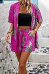 Truedames Two Piece Leopard Print Drop Shoulder Pockets Set In Pink