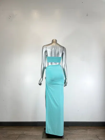 Truedames Two-piece Matching Skirt Set,bandeau-style In Blue