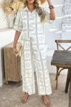 Truedames Two Pieces All Over Print Button Down Long Sets In Gray