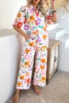 Truedames Two Pieces All Over Print Button Down Long Sets In White