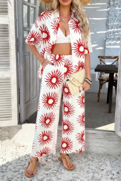 Truedames Two Pieces All Over Print Button Down Long Sets In Multi