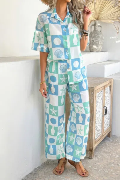 Truedames Two Pieces All Over Print Button Down Long Sets In Multi