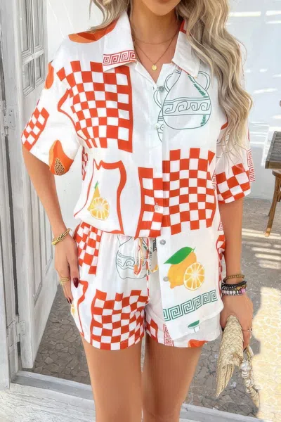 Truedames Two Pieces All Over Print Button Down Short Sets In Multi