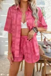 Truedames Two Pieces All Over Print Button Down Short Sets In Multi