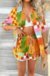 Truedames Two Pieces All Over Print Button Down Short Sets In Multi