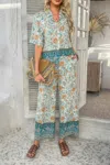 Truedames Two Pieces Button Down Boho Blouse Pant Sets In Multi