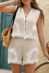 Truedames Two Pieces Button Down Lace Decoration Sets In Neutral