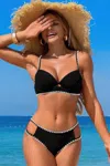 Truedames Two Pieces Color Black Cut Out Knot Bikini In Black