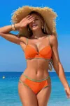 Truedames Two Pieces Color Black Cut Out Knot Bikini In Orange
