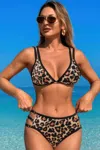 Truedames Two Pieces Color Block Cut Out Back Knot Bikini In Multi