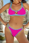 Truedames Two Pieces Color Block Cut Out Bikini In Pink