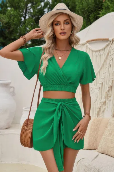 TRUEDAMES TWO PIECES CROSS KNOT ELASTIC WAIST SOILD SETS