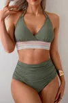 Truedames Two Pieces Elastic Band Halter Ruched Bikini In Green