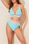 Truedames Two Pieces Elastic Wide Waist Band Knot Trimbikini In Blue